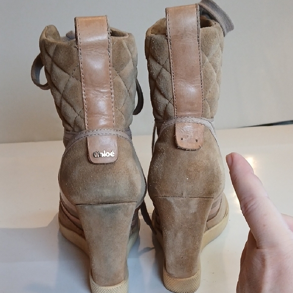 🤎 Chloé Kasia Suede Leather Canvas Tan Wedge Sneakers Size 39 Quiet Luxury - Picture 11 of 16